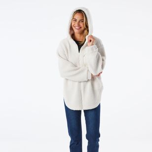 Khoko Collection Women's Hooded Teddy Shacket Ivory