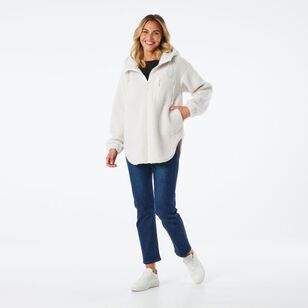 Khoko Collection Women's Hooded Teddy Shacket Ivory