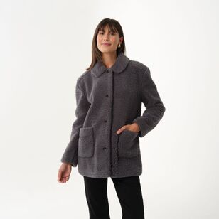 Khoko Collection Women's Teddy Coat Charcoal