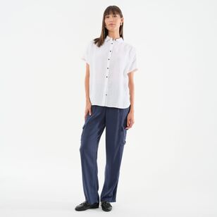 Khoko Collection Women's Cargo Pocket Linen Blend Pant Navy