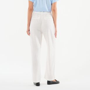 Khoko Collection Women's Cargo Pocket Linen Blend Pant White