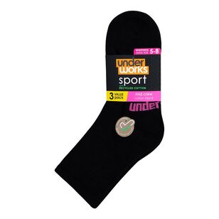 Underworks Women's Sport Mid Crew Sock 3 Pack Black