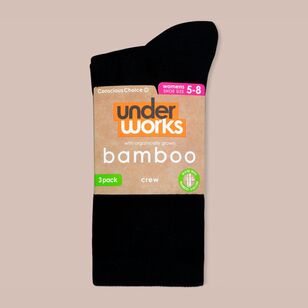 Underworks Women's Bamboo Casual Crew Sock 3 Pack Black