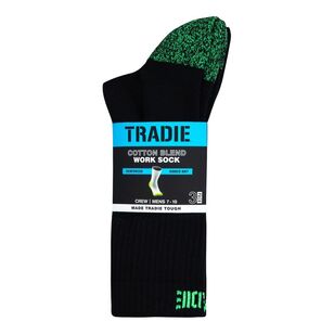 Tradie Black Men's Cotton Ribbed Crew Sock 3 Pack Black