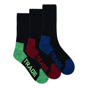 Tradie Black Men's Cotton Blend Work Sock 3 Pack Assorted