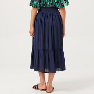 Khoko Collection Women's Tiered Crinkle Skirt Navy