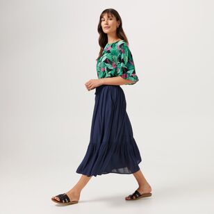 Khoko Collection Women's Tiered Crinkle Skirt Navy