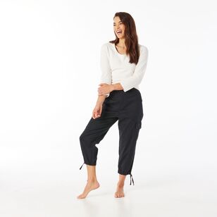 Khoko Collection Women's Cropped Lyocell Cargo Pant Black