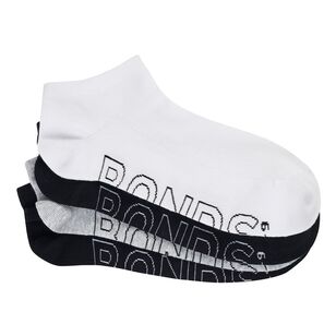 Bonds Men's Logo Lightweight Low Cut Sock 4 Pack Black, Grey & White