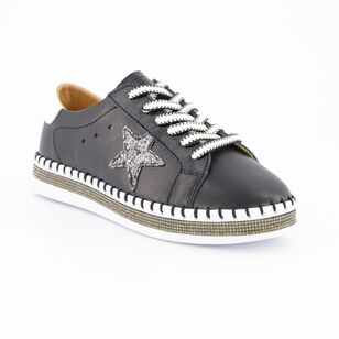 Just Bee Women's Cintra Lace Up Embellished Shoe Black White
