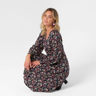 Khoko Smart Women's Matt Satin Wrap Dress Multicoloured Floral