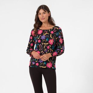 Khoko Smart Women's Jersey Ruffle Sleeve Top Floral Print