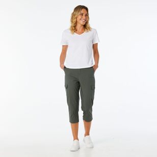 Khoko Collection Women's Crop Pant with Comfort Waist Forest