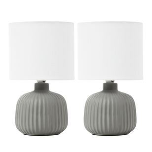 Cooper & Co Ava Ceramic Ribbed Bedside Table Lamp 2 Pack Grey