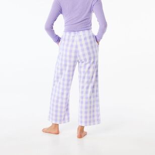Sash & Rose Women's 3/4 Length Cotton Interlock Sleep Pant Lavender & White