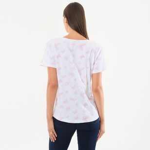 Khoko Collection Women's Crew Neck Cotton Butterfly Print Tee Butterfly