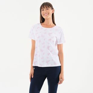 Khoko Collection Women's Crew Neck Cotton Butterfly Print Tee Butterfly