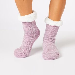 Sash & Rose Women's Sherpa Lined Chenille Sock Lilac