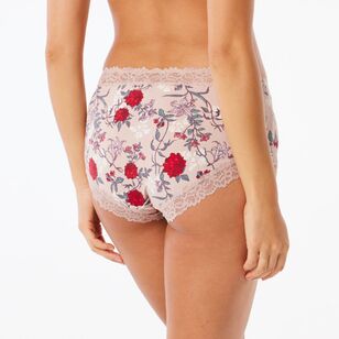 Sash & Rose Women's Micro & Lace Full Brief 3 Pack Floral & Red