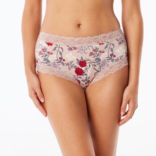Sash & Rose Women's Micro & Lace Full Brief 3 Pack Floral & Red