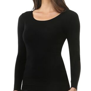 Underworks Women's Heat Bods Invisible Thermal Long Sleeve Top Black
