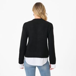 Khoko Collection Women's Shirt Tail Jumper Black & White