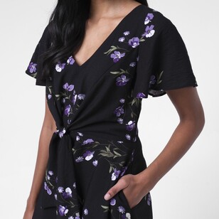 Leona Edmiston Ruby Women's Floral Tie Front A Line Dress Purple Floral