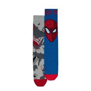 Rio Licensed Spiderman Crew Sock 2 Pack Blue & Grey 8-11
