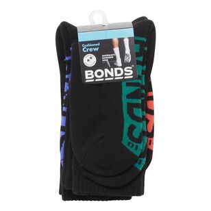 Bonds Men's Original Logo Quarter Crew Sock 3 Pack Black