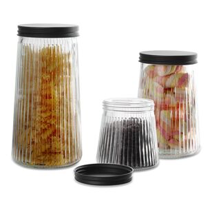 Art Craft 3 Piece Rib Glass Jars With Black Lid