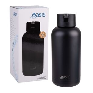 Oasis Moda Ceramic Lined Stainless Steel Triple Wall Insulated 1.5 L Drink Bottle Black