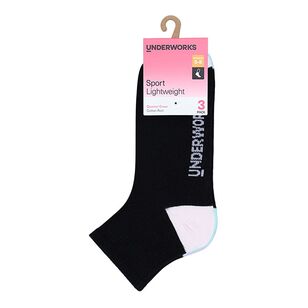 Underworks Women's Sport Lightweight Quarter Crew Socks 3 Pack Black ...