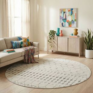 Elsa Round Rug Rug Culture Chrome Elsa Round Rug Silver | Harris Scarfe